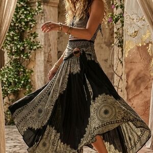 Elegant Black and Gold Maxi  Skirt / Dress with Coconut Shell